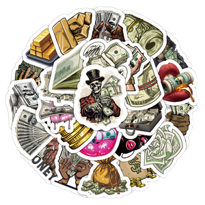 500Pcs PVC Cartoon Banknote Money Graffiti <b>Waterproof</b> UV Printed <b>Stickers</b> for Laptop Luggage Decoration Gold Coin Dollar - Product Image 1