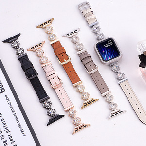 Lady <span class=keywords><strong>Fancy</strong></span> Bling Diamond Correa de metal Correa de reloj de cuero de lujo para Apple <span class=keywords><strong>Watch</strong></span> 6 7 8 9 10 SE2 Correa de muñeca de moda - Product Image 1