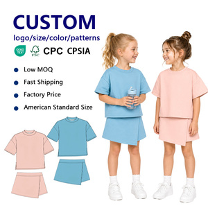 Ensemble sweat-shirt en coton à manches courtes et jupe asymétrique pour filles, vêtements pour enfants, variété pour l'école, le sport et le quotidien - Product Image 1