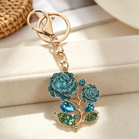 Porte-clés Rose en Strass, Breloque de Sac Fleur en Cristal, Pendentif Anneau Métallique Brillant pour Femme, Cadeau, Décoration de Sac à Main