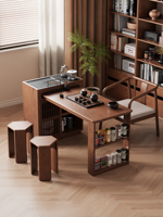 Table à thé extensible solide, station de préparation de thé minimaliste pour salon, support à thé tout-en-un avec armoire intégrée, commande à une touche CHZ012
