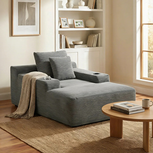 Sofá Chaise Longue Individual Envasado al Vacío, Sofá de Ocio de Corduroy con Portavasos Integrado, Esponja de Alta Densidad, Estilo Contemporáneo para Apartamento - Product Image 1