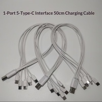 Kabel Data Tipe-C Satu-ke-Lima 5-in-1 Kabel Pengisi Daya 50cm Kabel Power Bank Portabel-Tersedia untuk Grosir