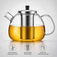 Théière en verre borosilicate avec infuseur en acier inoxydable, résistante à la chaleur, bouilloire électrique de qualité alimentaire, base classique, ensemble à thé pour les amateurs de thé