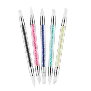 5Pcs Nail Art Sculpture Pen Dual Tipped Silicone Rhinestone Nail Polish Carving Pen Rubber Tip Nail Art Brushes