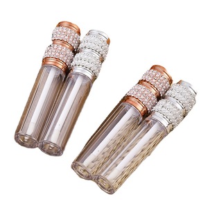 Tubo de brillo labial vacío con decoración de perlas y diamantes de imitación, envase de maquillaje de plástico transparente de doble capa redondo para tinte labial. - Product Image 3
