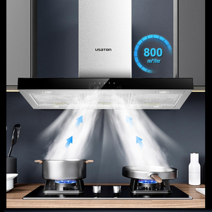 <span class=keywords><strong>Hotte</strong></span> de cuisine îlot électrique à commande tactile, faible niveau sonore, verre trempé, lampes LED, moteur en cuivre 200W, classe d'efficacité énergétique - Product Image 2