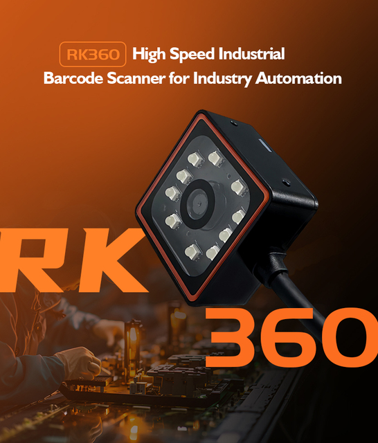 RK360 Light Industrial Fixed Mount Barcode Scanner for Auto Scan on Tubes Scanning Bar Codes