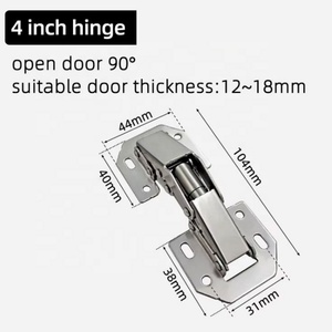 Charnières de meuble à ressort à fermeture douce, sans perçage, 4 pouces, 90 degrés, finition nickel, pour cuisine et salle de bain - Product Image 2