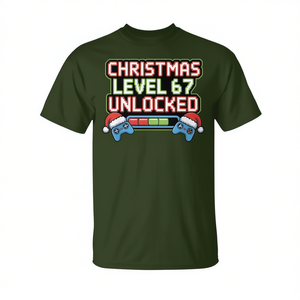 Camiseta para gamers con el mensaje 'Christmas Level 67 Unlocked', regalo navideño para gamers - Product Image 2