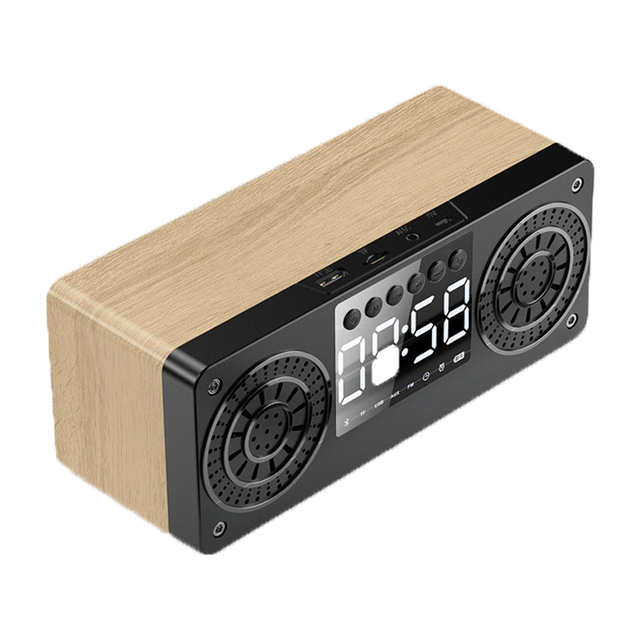 Portable Wood Grain Material Digital Display Clock Alarm Clock Wireless Connection Radio Dual Channel Stereo Multimedia Audio