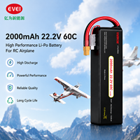 بطارية طائرة بدون طيار قابلة لإعادة الشحن من VIWIPOW بسعة 2000 مللي أمبير وجهد 22.2 فولت و60C 6S LiPo مع قابس مخصص XT60 للطائرات بدون طيار FPV والهليكوبتر