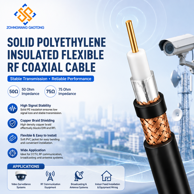SYV RF Coaxial Cable 50 75 Ohm High Frequency Low Loss Pure Copper Black PVC Jacket Solid PE Dielectric CCTV Video Coaxial Cable
