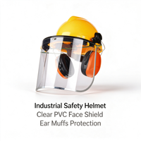 Casque de sécurité avec écran facial transparent en PVC et protège-oreilles, protection auditive industrielle pour la tête et le visage