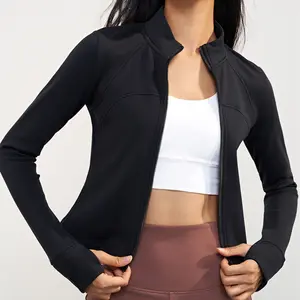 New Hot Sale Windproof Women's Zip Up Jackets Fleece Fitness & Yoga Wear Long Sleeve Jacket With Thumbhole