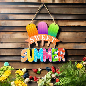 Letrero de bienvenida de verano para puerta principal, Letrero de madera 'Sweet Summer', Decoración de pared, Letrero colgante irregular con diseño de fresa, Para el porche del hogar - Product Image 5