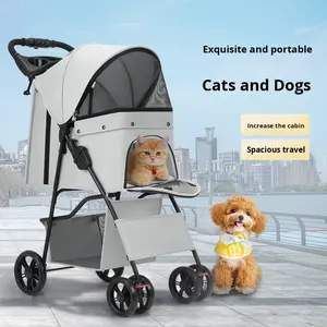 हल्के फोल्डिंग पालतू स्ट्रेलर फोल्डेबल 4 व्हील डीलक्स पालतू जानवर रोजमर्रा के आउटडोर रोलर - Product Image 1