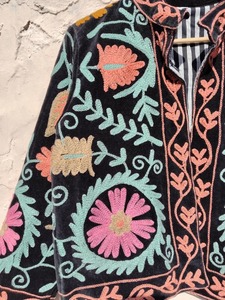 Cotton Velvet Suzani Embroidery, Suzani Winter Coat, Women's Short <b>Jacket</b>, Hand Embroidered <b>Jacket</b>, Boho & <b>Hippie</b> Gifts - Product Image 3