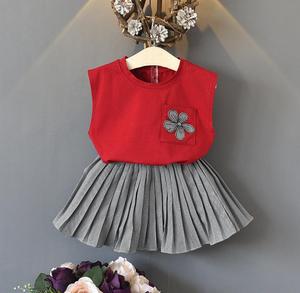 Ensemble de 2 pièces pour filles, t-shirt sans manches en coton et jupe à carreaux, vêtements pour enfants en provenance de Chine - Product Image 1