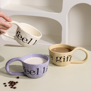 MSH Nouvelle Tendance Style INS Créativité Anglaise Personnalité Tasse en Céramique à Grande Oreille - Product Image 4