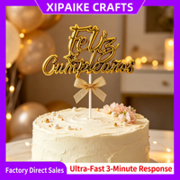 Décoration de gâteau 3D en plastique plaqué or, style cursive « Feliz Cumpleaños », étoile, pour anniversaire espagnol ou Quinceañera, prix d'usine