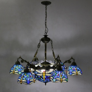 LongHuiJing Luxury European Living Room Chandeliers Tiffany Dragonfly Lampshade Restaurant Ceiling Pendant <b>Light</b> - Product Image 3