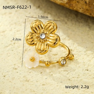 Anillo de flores INS (euroamericano): acero inoxidable chapado en oro de 18 quilates, fregona <span class=keywords><strong>blanca</strong></span> y circón - Product Image 6