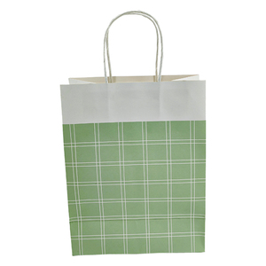 Bolsa de Papel Kraft Blanca con Cuadros Azules para Regalo, con Asa, en Stock, para Compras y Llevar Comida - Product Image 2