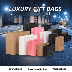 Vente chaude Sacs de shopping cadeaux de luxe en papier kraft brun blanc noir avec poignées et ruban jetables Impression de logo personnalisée - Product Image 2