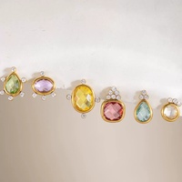 Boucles d'oreilles en résine écaille de tortue plaquées or 18 carats PVD, boucles d'oreilles clous en acier inoxydable colorées avec strass en cristal en forme de goutte d'eau