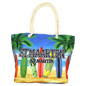 Borsa Tote da spiaggia con Mini borsa per Souvenir turistici Eco stampata personalizzata all'ingrosso con nomi di città