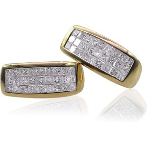 Ornaatis Princess Cut Diamond <b>Huggie</b> Hoop Earrings 2.09 Cttw 14K Yellow Gold Invisible Setting Women's Everyday Wear - Product Image 1