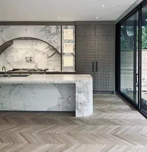 Isla de Cocina Moderna de Mármol Súper Blanco con Diseño Acanalado, Encimera de Piedra Natural para Decoración de Vestíbulos de Hoteles y Villas - Product Image 2