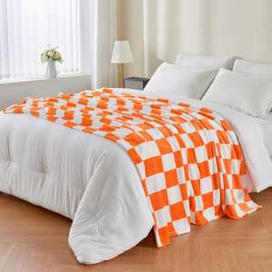 Checkered Throw <b>Blanket</b> , Luxurious <b>Fleece</b> <b>Blanket</b> with Checkerboard Grid Home Decor, Soft Cozy Orange and White Warm <b>Blankets</b> - Product Image 4