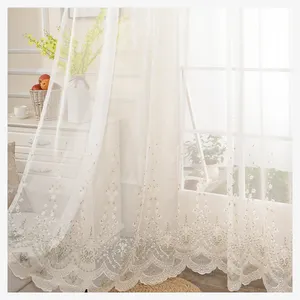 Innermor European Style White Embroidered Floral Sheer Polyester Fabric Tulle Curtain For Living Room Bedroom Kitchen Window