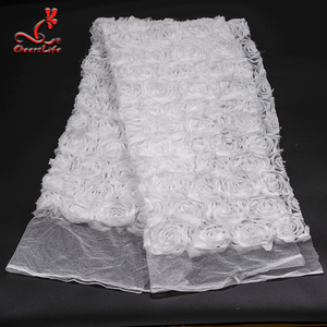Cheerslife Guangdong poliéster 3D blanco tul francés gasa neto bordado tela de encaje para el vestido de boda - Product Image 1