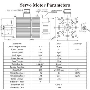 1.5kw 220vac 1500Rpm Eenfasige Driefasige <span class=keywords><strong>Ac</strong></span> Servomotor Met Rempuls <span class=keywords><strong>Servo</strong></span> Drive 130Mm 10n. M Waterdichte Bescherming - Product Image 3