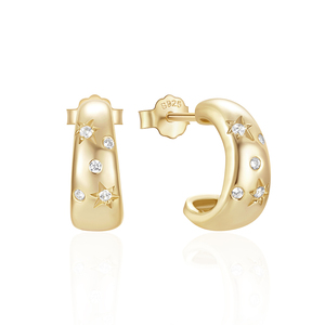 Pendientes de Zirconia en Forma de Estrella de Alta Calidad Chapados en Oro de 18K de CANNER para Mujer, Pendientes de Plata de Ley 925 con Forma de Gota de Agua en Forma de C - Product Image 1