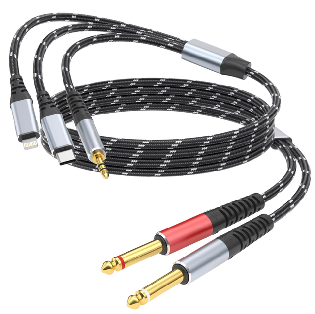 3-in-1 Type-C Dual 6.35mm Stereo Audio Cable Hi-Fi Sound 24K Gold-Plated Braided 1.5M/2.0M/3.0M for Mobile Live Streaming Car