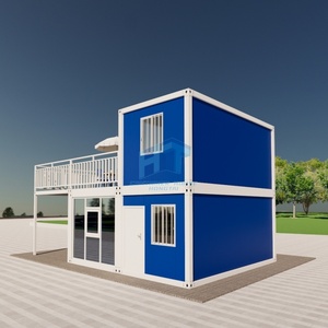 Contenitore in acciaio prefabbricato bianco blu casa con grandi porte finestre per alberghi contenitori per dormire uso per appartamenti uffici - Product Image 3