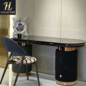 Table de maquillage italienne haut de gamme Design de luxe à la mode Villa Chambre à coucher Coiffeuse en bois massif et cuir véritable - Product Image 5