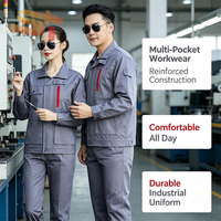 Ensemble uniforme de travail gris personnalisable SIKE, vêtements de travail multi-poches avec bordure rouge sur la poitrine