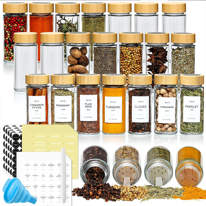 Canister Wood Lid Spice Jars Herb and Spice Containers Seasoning Bottles 4 oz square Glass Spice Jars