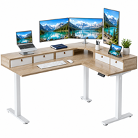 Bureau d'angle moderne en métal et bois à prix d'usine, avec tiroirs, double moteur, hauteur réglable, design ergonomique, écologique pour la maison