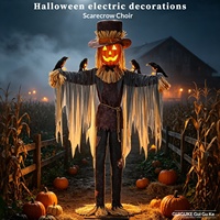 Décoration extérieure d'Halloween de grande envergure, transfrontalière, en plastique électrique, nouveau style, avec capteur de mouvement et son contrôlé par le chant, en forme d'épouvantail