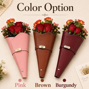 Suporte de Buquê de Couro Personalizado com Gravação, Bolsa Minimalista de Couro PU para Flores, Presente para o Dia das Mães, Bolsa Única para Lembrancinhas de Casamento - Product Image 3