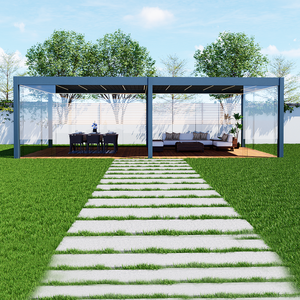 Pergola bioclimatique motorisée au design moderne, système à lames orientables en aluminium, pergola en métal sur mesure avec porte en verre - Product Image 4