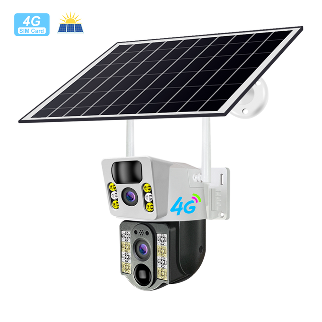 7.5W Solar Panel PTZ V380 Pro Low Power Outdoor Security Camera CCTV Wireless 4K Dual Lens 4G Surveillance Camera