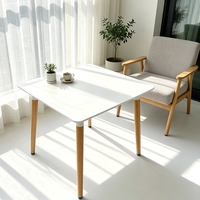 Table de maison moderne et simple, plateau blanc lisse avec pieds en bois de hêtre massif, table carrée rectangulaire multifonctionnelle