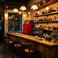 Comptoir de bar / vitrine de vente au détail / design d'intérieur de café en bois massif personnalisé d'usine